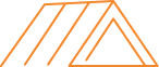 Logo géométrique abstrait orange sur fond noir, combinant trois lignes parallèles inclinées et une forme de triangle stylisée.